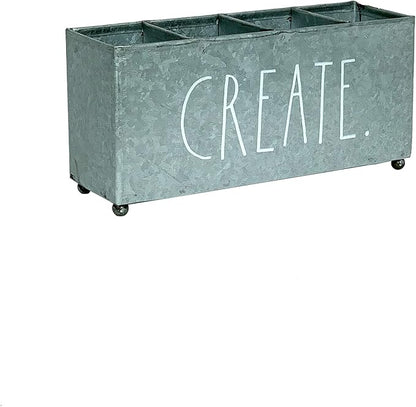 Rae Dunn Beauty Organizer - Four Sections for Cosmetic Storage - Galvanized Metal Container for Makeup Supplies, Personal Items, Jewelry - Modern Chic Design - Stylistic Décor for Bathroom Vanity