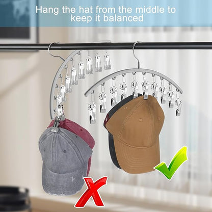 Cuipingoo Hat Hangers for Closet, Metal 2 Pack Hat Organizer Holder for Hanger Closet Display, Hat Racks for Baseball Caps w/10 Clips, Hat Holder for Ball Caps & Accessories, for Men Women, Grey