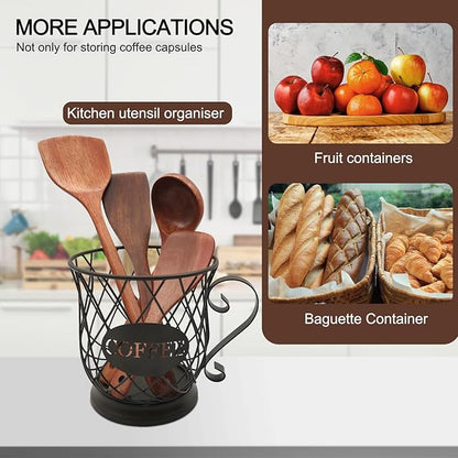 Coffee Pods Storage Basket, Capsule Holder for 35 K Cup Organizer, Basket Decor for Bar Countertop-Brown