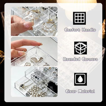 Earring Organizer, Acrylic Earring Box Large 30 Compartments jewelry organizers and storage with 5 Drawers Stackable Earring Bracelet Storage Case Jewelry Boxes for Women (Clear)