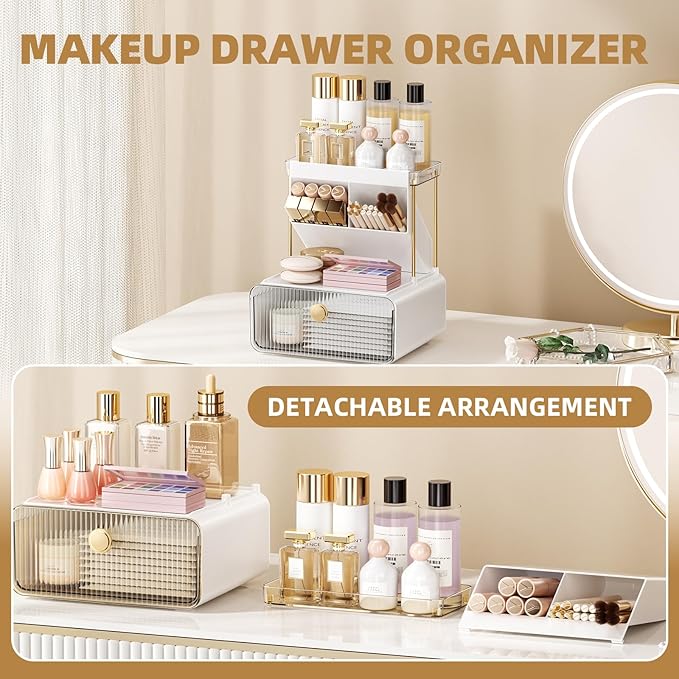 3-Tier Bathroom Makeup Organizers and Storage, Makeup Vanity Organizer, Bathroom Countertop Organizer, Dorm Room Essentials，Makeup Brush Holder, Desk, Perfume, Office, Jewelry and Skincare Organizers