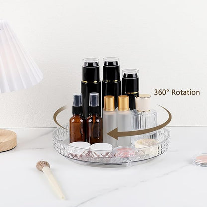 360 Clear Rotating Makeup Organize for Vanity,1 Tier Lazy Susan with Diamond Pattern, Large-Capacity Skincare Organizers Cosmetic Display Case Organizer for Dresser (Clear White, 1Tier)