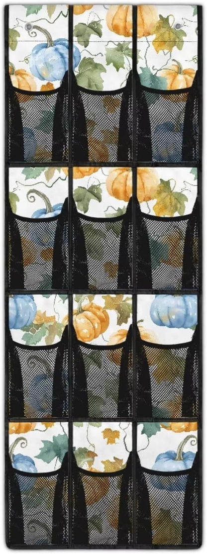 Retro Pumpkin Behind The Door Organizer for Thanksgiving Day Home Decor Door Hanging Shoe Organizer for Dorm Room Essentials,Mesh Pockets