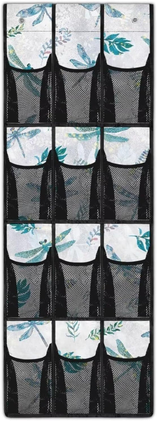 Extra Large Door Organizer with 12 Mesh Pockets, Storage Hanging Bag Behind the Door for Shoes Toys Cleaning Supplies, Dragonfly