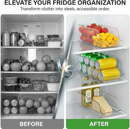4-Pack Clear Soda Can Organizer for Sparkling Water and Beer, Rolling Drink Holder for Refrigerator Organizers and Storage, Transparent Can Organizer for Pantry and Kitchen Cabinets