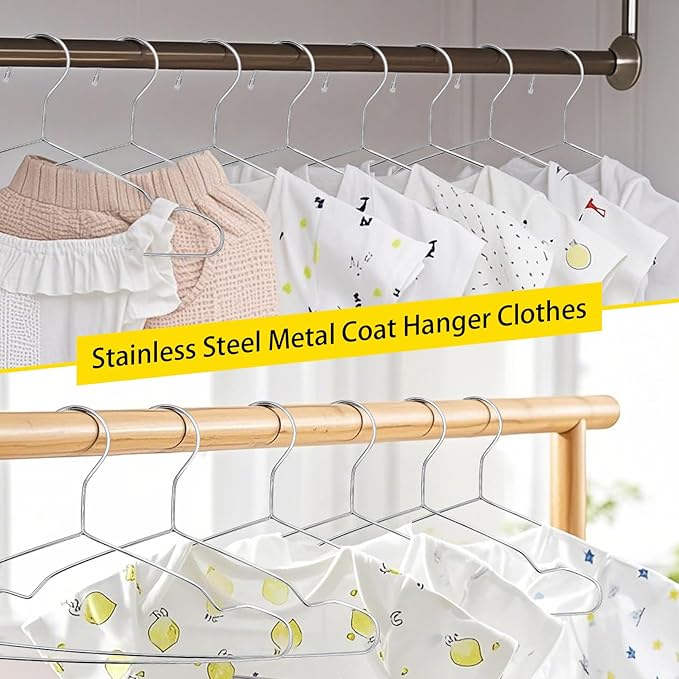 Jeffbaubl 50 Pack Metal Clothes Hangers, 12.5in/32cm Wire Hangers, Stainless Steel Hanger Non-Slip, Heavy Duty Closet Hanger Ultra Thin Space Saving for Hanging Coats Shirts T-Shirt