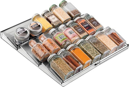 mDesign Expandable Plastic Deluxe Spice Rack, Drawer Organizer for Kitchen Cabinet Drawers, 3 Tier Slanted for Spice Jars, Food Seasoning Bottle Storage, Ligne Collection - Smoke Gray
