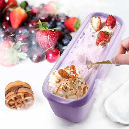 2 Pack Ice Cream Tub Containers (1.6 Quart Each), Reusable Freezer Storage Containers with Lids for Homemade Sorbet, Frozen Yogurt, or Gelato, Orange and Purple