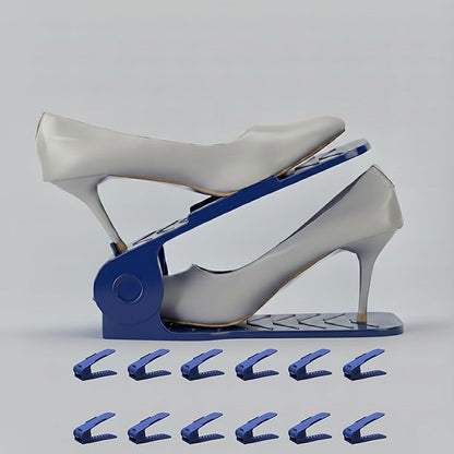 -12 p.c Adjustable Height Plastic Shoe Organizer (Blue)