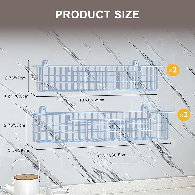 Spice Rack Wall Mount, 4-Pack Seasoning Organizer for Kitchen Storage Organization, Metal Spice Holder Saving Space Shelf for Cabinet, RV, Pantry, Blue