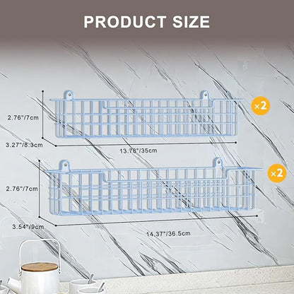 Spice Rack Wall Mount, 4-Pack Seasoning Organizer for Kitchen Storage Organization, Metal Spice Holder Saving Space Shelf for Cabinet, RV, Pantry, Blue