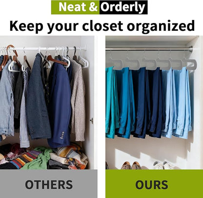 ManGotree Non Slip Velvet Pants Hangers, Open Ended Felt Jean Hangers for Closet Organizer, Heavy Duty Space Saving for Trousers, Slacks, Shorts, Dress, Scarf (10 Pack, Grey)