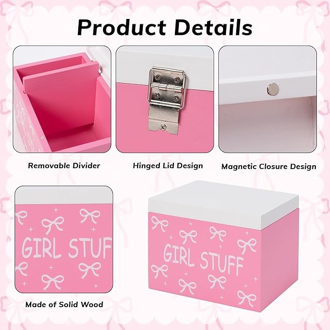 R HORSE Tampon Holder for Bathroom - Pink Feminine Product Organizer, Bow Organize Case with Lid Shark Week Tampon Storage Lady Stuff Box for Bathroom Accessories