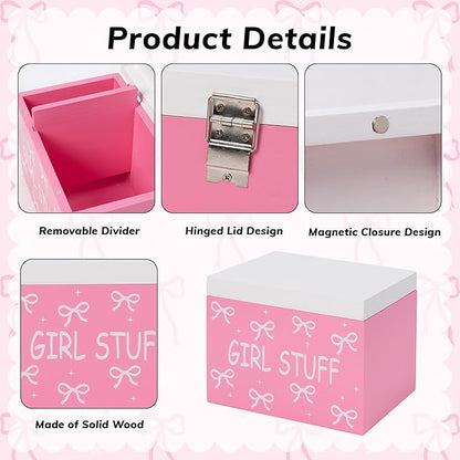 R HORSE Tampon Holder for Bathroom - Pink Feminine Product Organizer, Bow Organize Case with Lid Shark Week Tampon Storage Lady Stuff Box for Bathroom Accessories