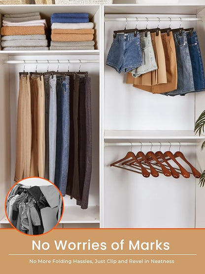 HOUSE DAY Pants & Skirt Hangers - 100 Pack Pants Hangers with Non-Slip Big Clips - Closet Hanger for Shorts, Shirts, Jeans, Slacks, Clothes, Clothing - Durable, Slim & Space Saving (Black 10 Inch)