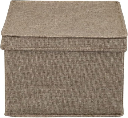 Household Essentials Large Fabric Storage Bins 2 Pack, Soft Poly Linen with Sturdy Sides, Attached Handle and Fully Removable Lid, Brown