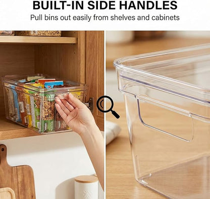 MOONEDGE Small Clear Plastic Storage Bins with Lids and Handles,Stackable Small Item Organizer Containers for Vanity,Craft,Office,Fridge,Kitchen,Pantry,Bathroom,Closet – 2 Pack (10×6×5 in)