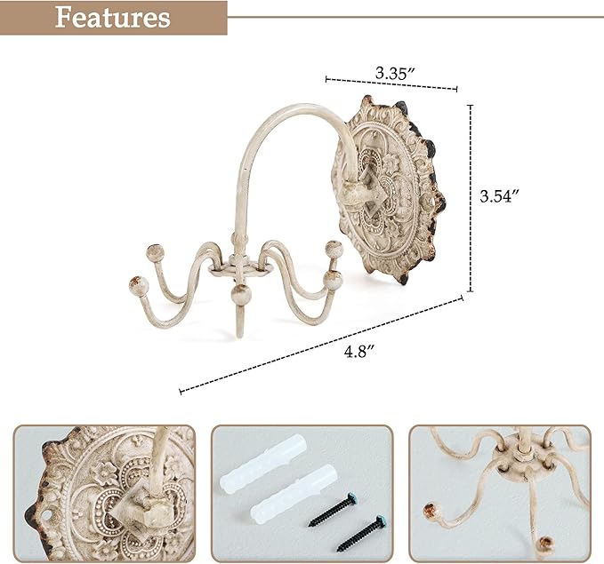 NIKKY HOME Wall Mounted Hooks Jewelry Organizer Rustic Hanging Vintage Decorative Shabby Chic Jewelry Storage Display Hanger for Necklace, Earrings, Rings, Belt, Hat, Gift for Women Girl Lady, white