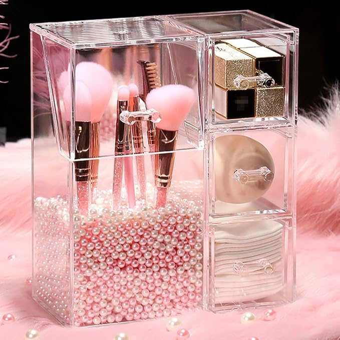 1PC Clear Acrylic Makeup Brushes Holder with Lid Cosmetic Brushes Organizer Waterproof Cosmetic Storage Display Box Case for Dressing Tables and Vanity