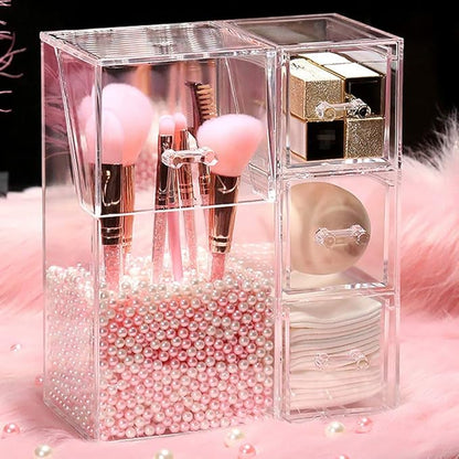 1PC Clear Acrylic Makeup Brushes Holder with Lid Cosmetic Brushes Organizer Waterproof Cosmetic Storage Display Box Case for Dressing Tables and Vanity