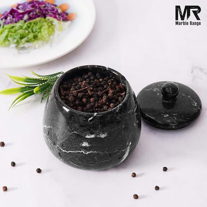 Black Marble Salt Cellar – 4.5 Inch Salt Container, Salt Jar, Salt Dish, Salt Holder, Spice Jar, Sugar Bowl, Celtic Salt, Table Salt Storage for Kitchen Countertop