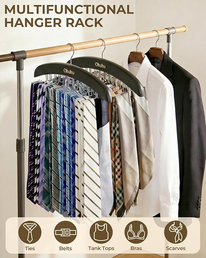 Ohuhu 24-Hook Wooden Tie Rack Organizer - Space Saving Closet Hanger with 360° Rotating Hooks, Anti-Slip Clips for Ties, Belts, Scarves - Premium Hardwood & Rustproof Steel Construction-Black