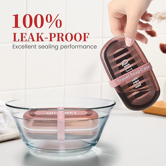 Shampoo Bar Holder and Soap Case | Leakproof Travel Container with Lid & Drain Tray | Includes Silicone Strap and Mesh Soap Bag | for Bathroom, Shower, Camping, Gym Travel (Red, Large)