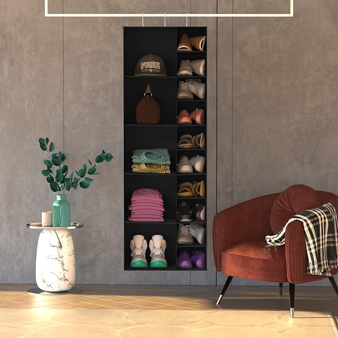 Hanging Shoe Closet Storage Organizer, 15 Sections Closet Organizers and Storage Shelves Shoe Rack Holder Hanger, Black
