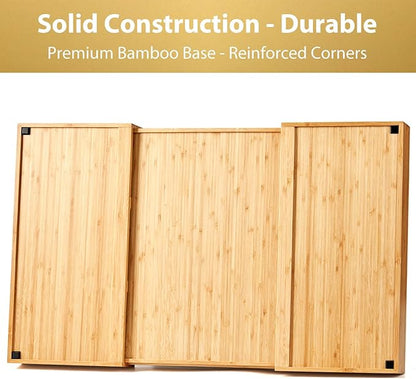 Umilife Extra Large Expandable Kitchen Drawer Organizer for Utensil and Junk, 19" Deep for Big Drawer, 19" to 33" Adjustable Bamboo Wood Drawer Divider, Cutlery Tray, Flatware Holder