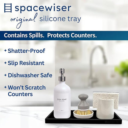 Spacewiser Countertop and Vanity Tray - 2 PC Large 11.7" Silicone Bathroom Trays, Counter Organizer, Dish Soap Sponge Holder Kitchen Sink Tray Organizer, Sink Caddy Toothbrush Key Kitchen Soap Trays