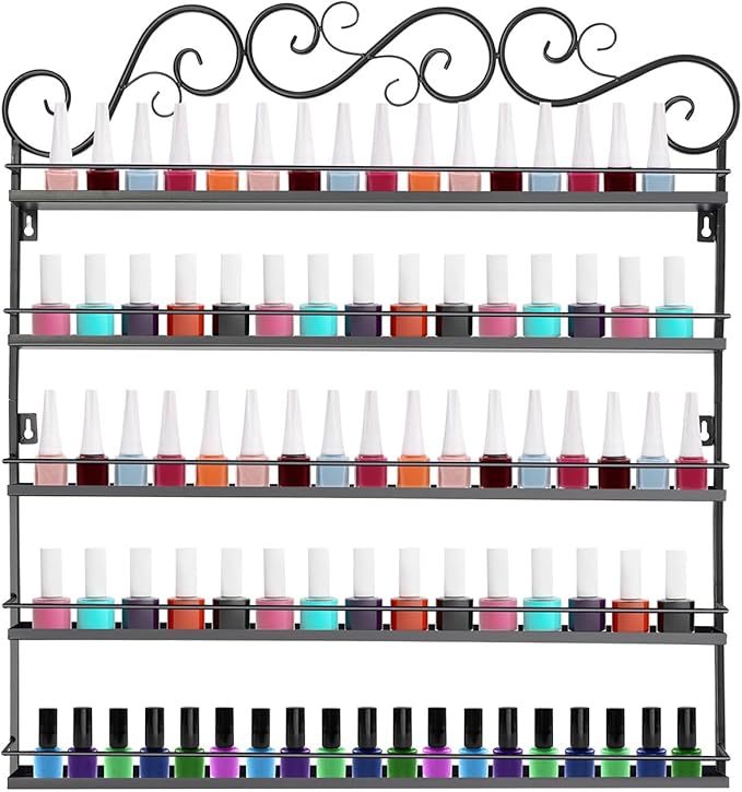 AngelcityCC 5 Tier Wall Mounted Metal Rack Shelf Versatile Organizer for Nail Polish Essential Oils for Home Nail Salon Spa Shops