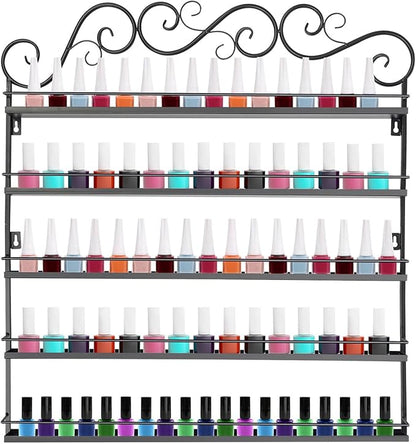 AngelcityCC 5 Tier Wall Mounted Metal Rack Shelf Versatile Organizer for Nail Polish Essential Oils for Home Nail Salon Spa Shops