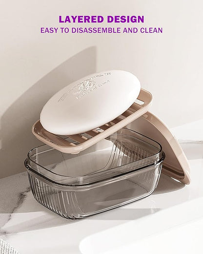 PEISAINOX Travel Soap Case with Lid,Leakproof Soap Holder with Drainage Layer, Travel Essentials Soap Containers, Portable Soap Bar Dish for Camping, Gym, Bathroom,Kitchen,Dormitory,Hotel(Clear)