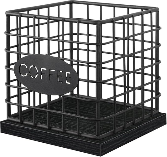 YINMIT K Cup Holder Organizer, Sturdy Coffee Pod Holder Organizer, 35 Kcup Large Capacity Storage Basket for Kitchen Counter and Office Desktop (Black-Square)