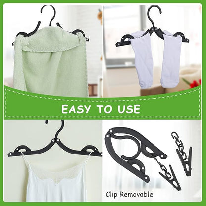 Maitys 24 Pieces Folding Travel Hangers Foldable with Clips Portable Collapsible Coat Hanger Travel Drying Rack for Clothes (Black)