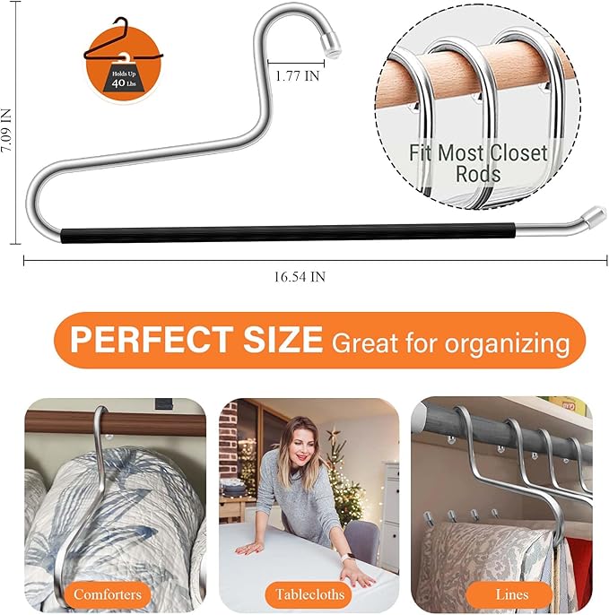 6 Pack Blanket Hanger,Non Slip Hangers Space Saving Stainless Steel Heavy Duty Hangers,Upgraded Closet Organizers and Storage Pants Hanger for Table Cloths,Comforters,Bath Towels,Rugs Sleeping Bags