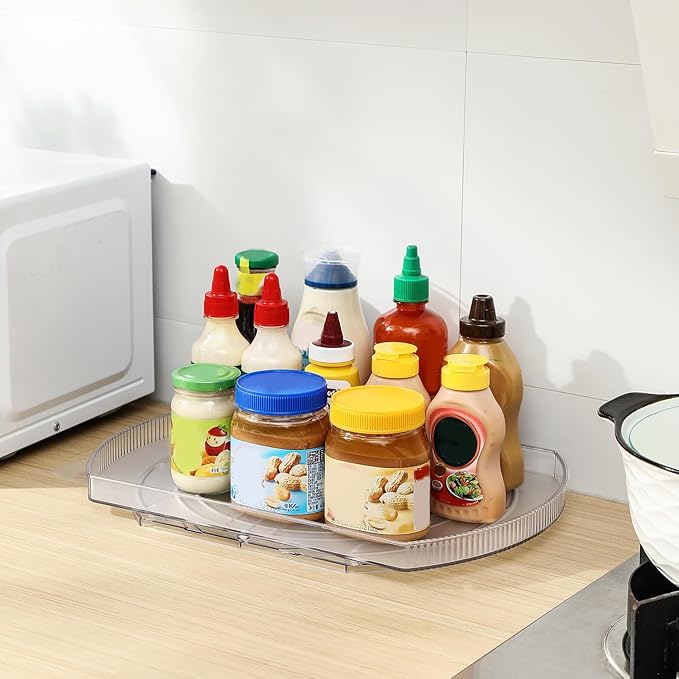 ROWNYEON Lazy Susan Turntable Organizer for Large Refrigerator, 360° Rotate Fridge Organizers and Storage, 16.54 Inches Rectangle Lazy Susan Organizer for Fridge, Cabinet, Pantry,1