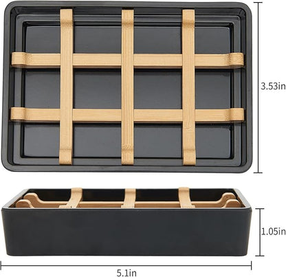 Bamboo Soap Dishes for Shower Wooden Soap Bar Holder for Bathroom Soap Tray Easy to Clean, Durable and with Non-Slip Pads(Two Black Squares)