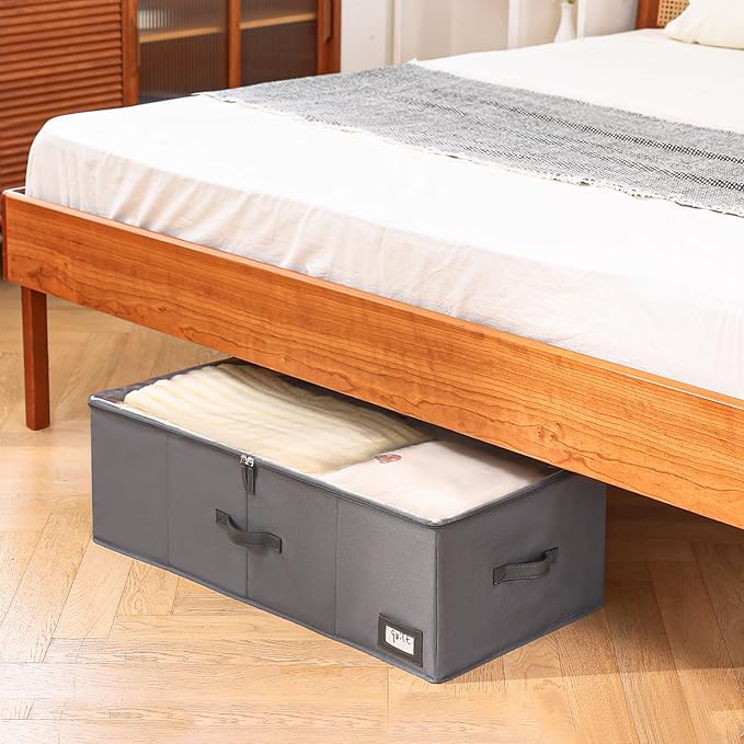 Freebat 10" High Under Bed Storage Containers, Underbed Container with Clear Lid Cover & Label Holder, Storage Bag Box with Visiable Window for Clothes, Bedsheet, Pillow, 2 Pack(Gray)