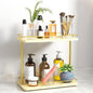 REFGY 2 Tier Bathroom Countertop Organizer, Solid Wood Desktop Storage Shelf with Gold Metal Frame, Versatile Spice Rack & Makeup Organizer for Kitchen, Dresser, Home Essentials