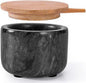 Salt and Pepper Bowl, Marble Salt Cellar and Spices Storage Container With Built-in Spoon and Acacia Wood Lid - 6.5oz Capacity (Black)