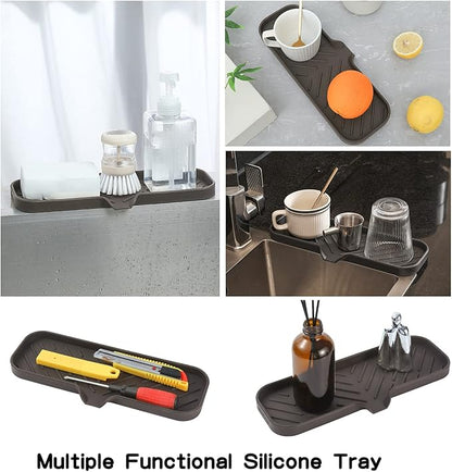 MicoYang Silicone Bathroom Soap Dishes with Drain Spout-Bathroom and Kitchen Sink Organizer,Sponge Holder,Dish Soap Tray,Perfect for Dispenser,Scrubber,Bottle,Cup on Sink or Counter-Coffee 12"×4"