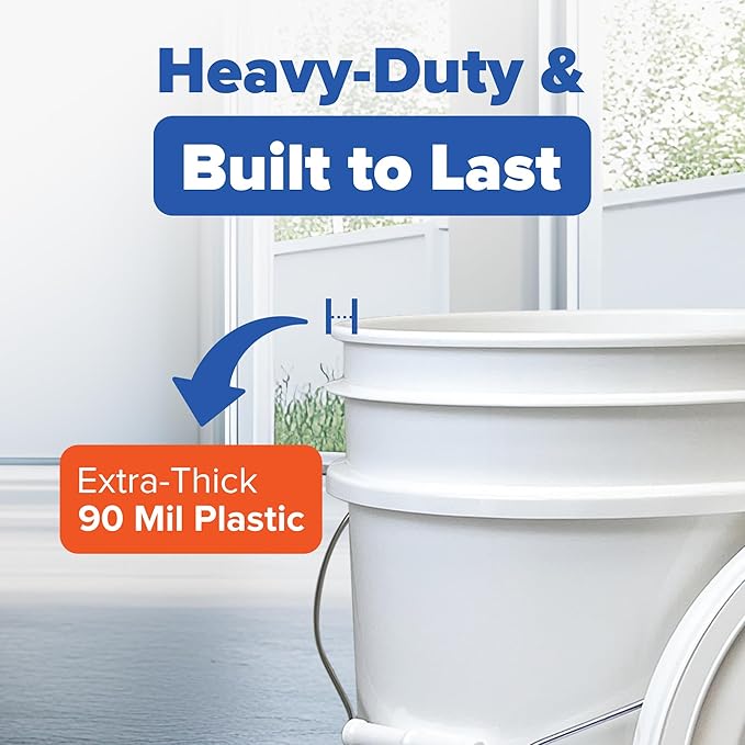 ePackageSupply 5 Gallon Bucket - Food Grade Bucket with Airtight Gamma Seal Screw-On Lid, BPA-Free, Heavy-Duty 90 Mil HDPE Plastic, Bulk Storage, Durable Container, Made in USA, White/White, 6 Packs
