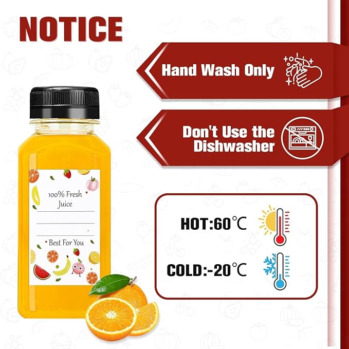 Plastic Juice Bottles with Caps 12Pcs -12oz Reusable Juice Containers with Tamper Proof Lids Black - Clear Bottles for Juicing Milk Smoothie Drinking and Other Beverages Christmas Gifts