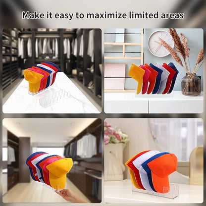 Hat Stand for Baseball Caps, 2 Pack Hat Storage for 14 Baseball Caps, No Install Hat Acrylic Holder, Hat Racks for Baseball Caps Display and Organizer for Bedroom, Closet, Dresser