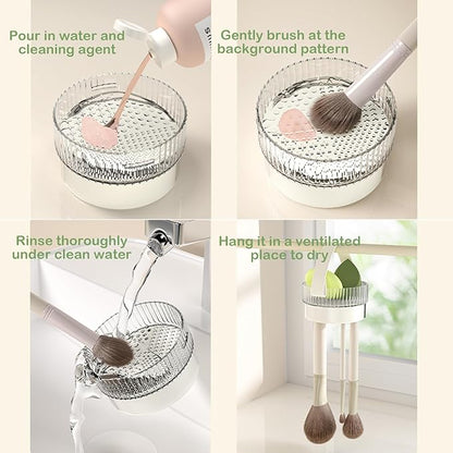 360° Rotating Makeup Brush Holder Organizer,Makeup Brush Holder with Cleaning and Drying Function,Cosmetic Display Case with Cover,Makeup Organizer for Vanity,Desktop,Bathroom(Cream)
