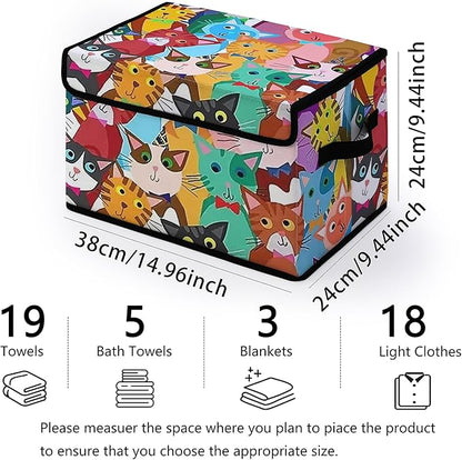 Stackable Clothes Storage Bins with Lids,Closet Organizers Fabric Cat Printing Box for Home and Office,Blanket Clothes Organizers,Under Bed Storage Containers 3 Pack.