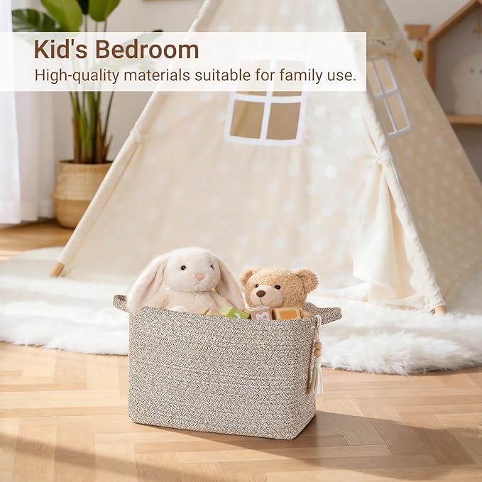 Mkono Woven Storage Basket, Cube Cotton Rope Basket for Shelves, Clothes, Toys, Towels, Books, Rectangle Bin with Handles for Organizing, Decorative Gift, 13'' x 10'' x 9'', Brown (1 Pack)