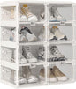 ANTBOX Foldable Shoe Rack,Shoe Organizers for Closet Plastic Shoe Storage Box Space Saving For Entryway, Large Sturdy Stackable Sneaker Cabinet Bins With Magnetic Clear Door 4 Tiers 8 Pairs