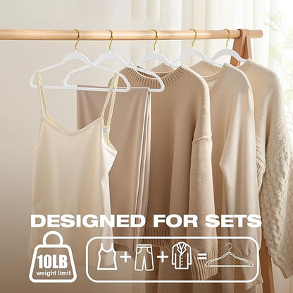 50 Pack White Velvet Hangers,Non Slip,Heavy-Duty,Slim,Space Saving,with Felt Surface and Gold 360°Swivel Hook,for Pants,Outfit,Skirts,Suits,Coats,Dresses ect.